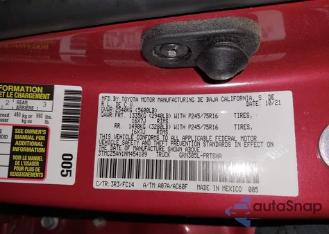 2022 Toyota Tacoma Sr5 V6 from USA, damaged, VIN 3TMCZ5AN1NM454109